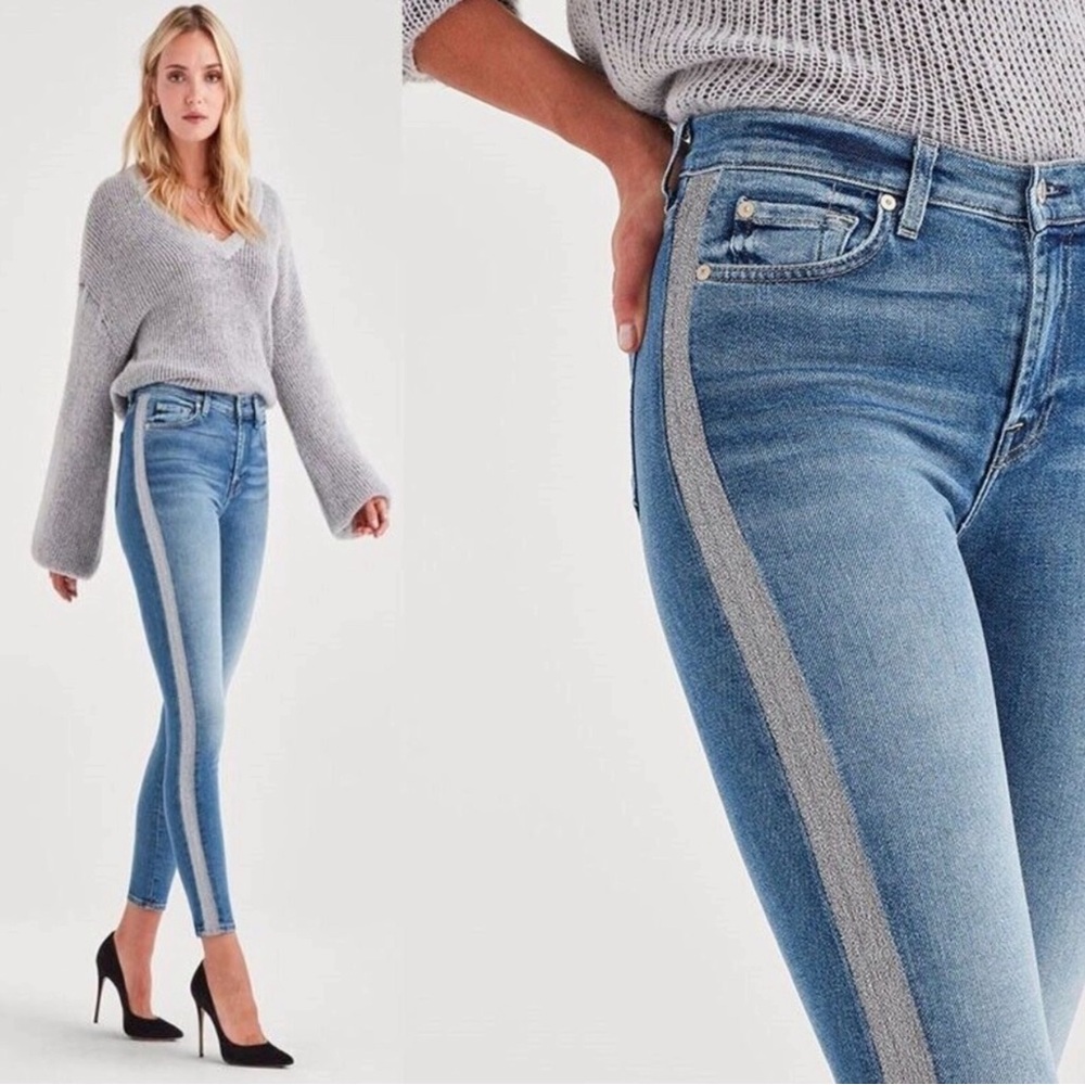 7 seven for all Mankind high waist ankle skinny with silver stripe size 28